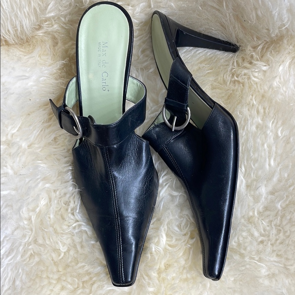 Max de Carlo Black Mules with Glossy Finish